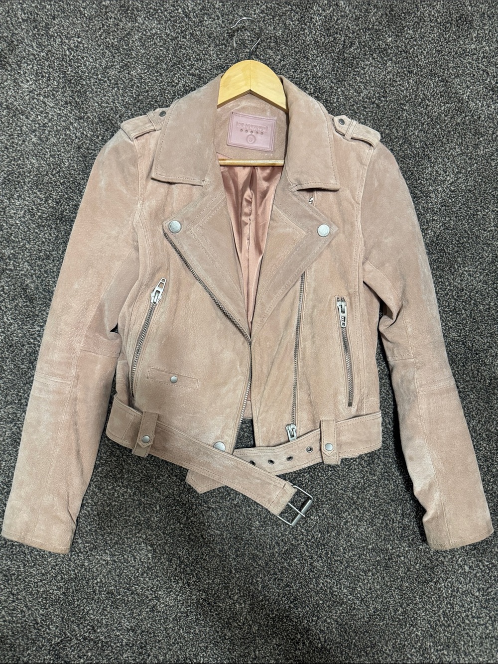Blank NYC Ballet Pink Suede Biker Jacket